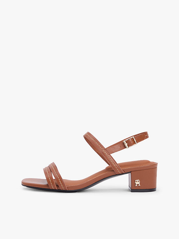 Leather Contrast Topstitch Block Heel Sandals
