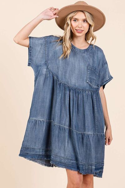 Robe courte ample en jean chambray délavé Mittoshop