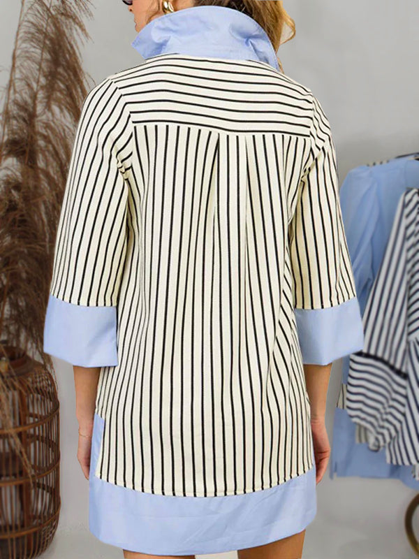 SOLDES🔥 Robe chemise rayée à col et col en V fendu