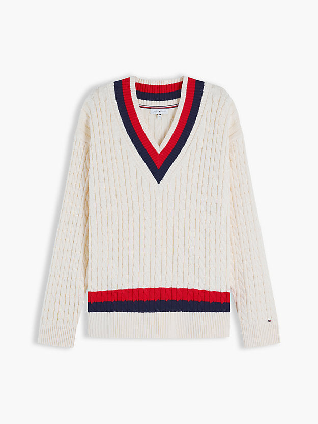 Cable Knit Relaxed V-Neck Jumper