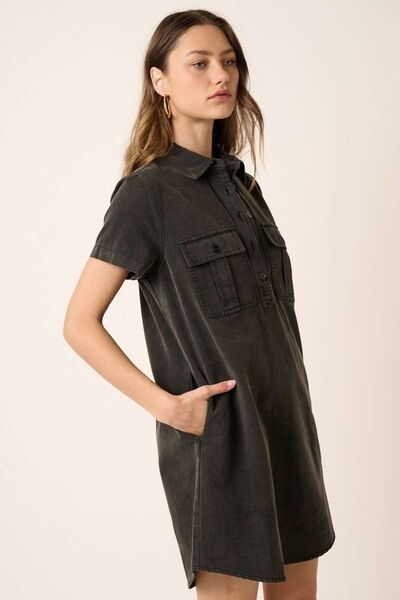 Robe chemise Mittoshop à col et manches courtes, avec détails boutonnés