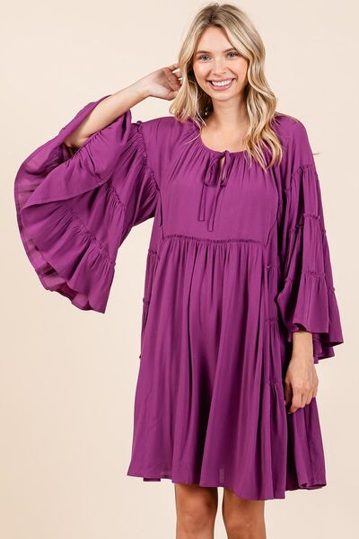 Robe à manches cloche avec col à nouer et volants Mittoshop