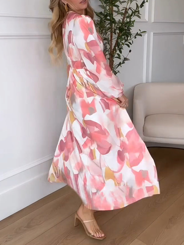NOUVEAU🔥 Robe à manches longues imprimée et taille élastiquée