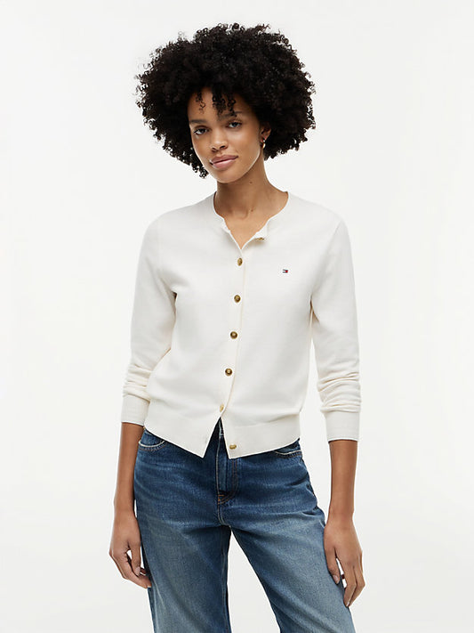 Fine Knit Jersey Crew Neck Cardigan