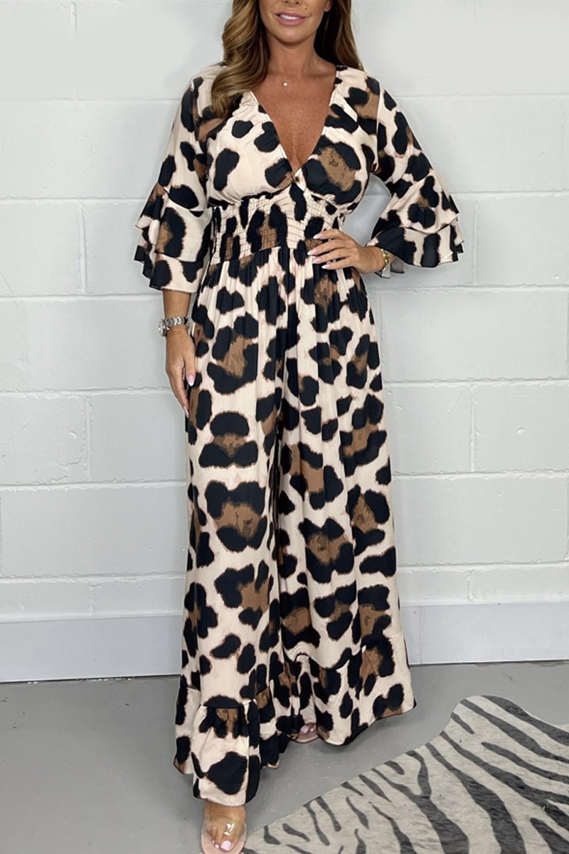 Heißer Verkauf🔥 Damen Jumpsuit mit Leopardenmuster, elastischem Bund und weitem Bein