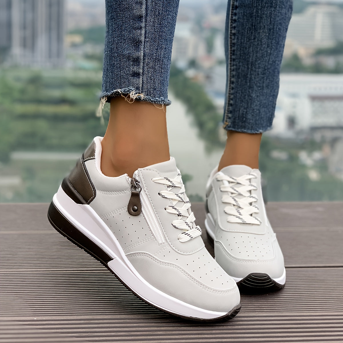 🔥Letzter Tag Promotion 60% RABATT - Bequeme orthopädische Damen-Sneaker mit seitlichem Reißverschluss und dicker Sohle