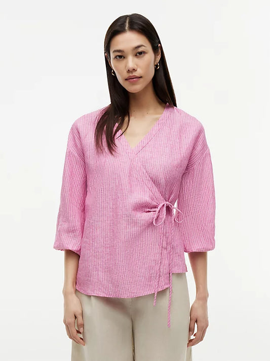 Relaxed Fit Pure Linen Wrap Blouse