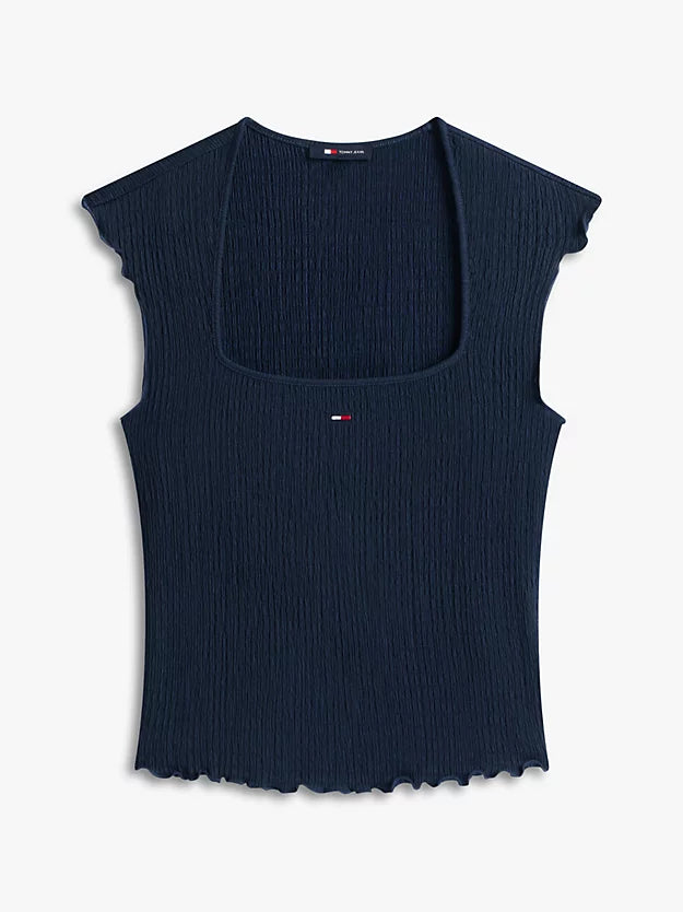 Smock Slim Seersucker Square Neck Top