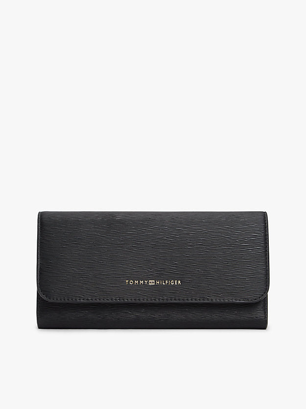 Metallic Logo Textured Flap Wallet
