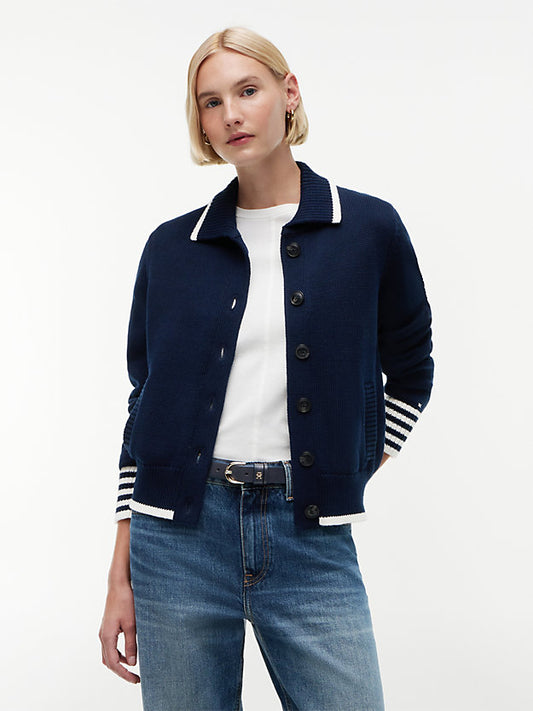Back Logo Embroidery Relaxed Polo Cardigan