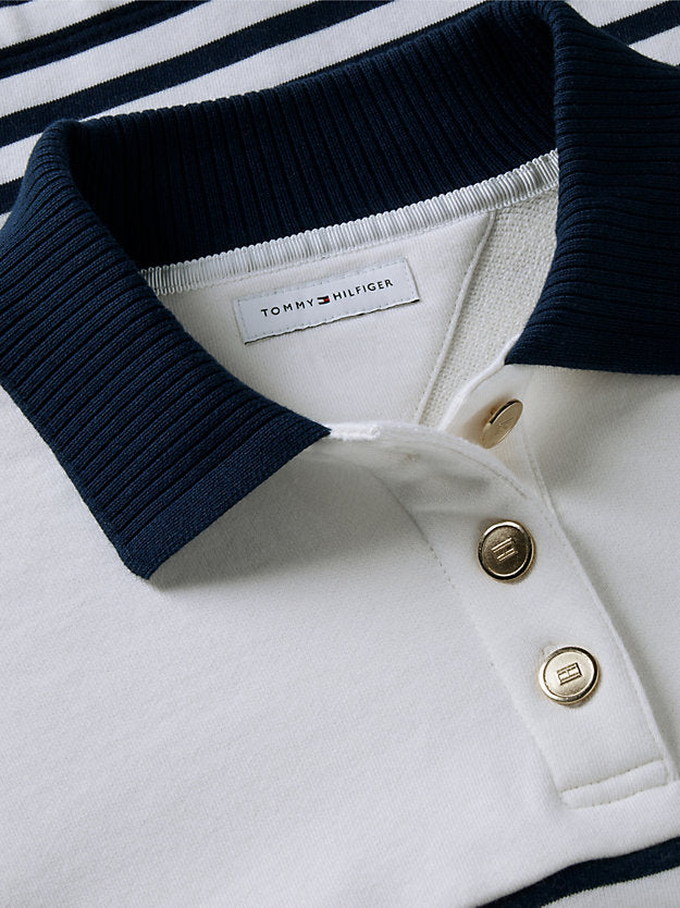 Gold-Tone Button Relaxed Polo Sweatshirt