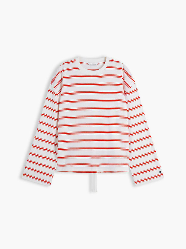 Stripe Drawstring Hem Long Sleeve T-Shirt