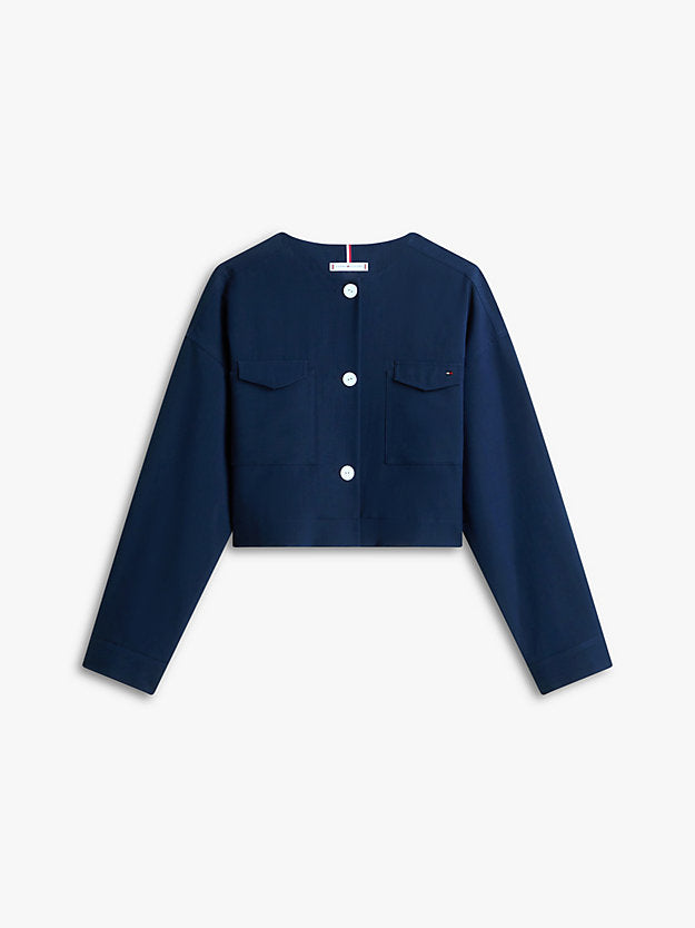 Tailored Collarless Boxy Short Utility Jacket
