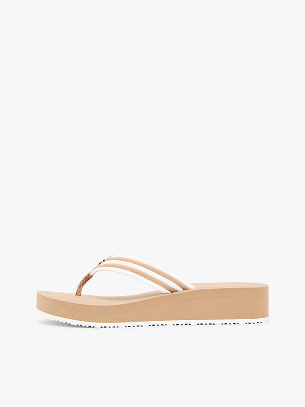 Stripe Webbing Strap Wedge Flip-Flops