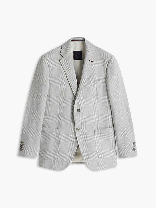 Prince Of Wales Check Regular Fit Linen Blend Blazer