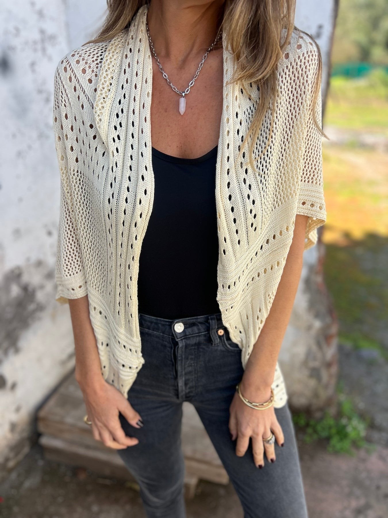 RÄUMUNGSVERKAUF🔥Damen hohler Halbarm-Cardigan