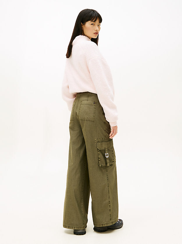 Wide Leg Twill Cargo Trousers