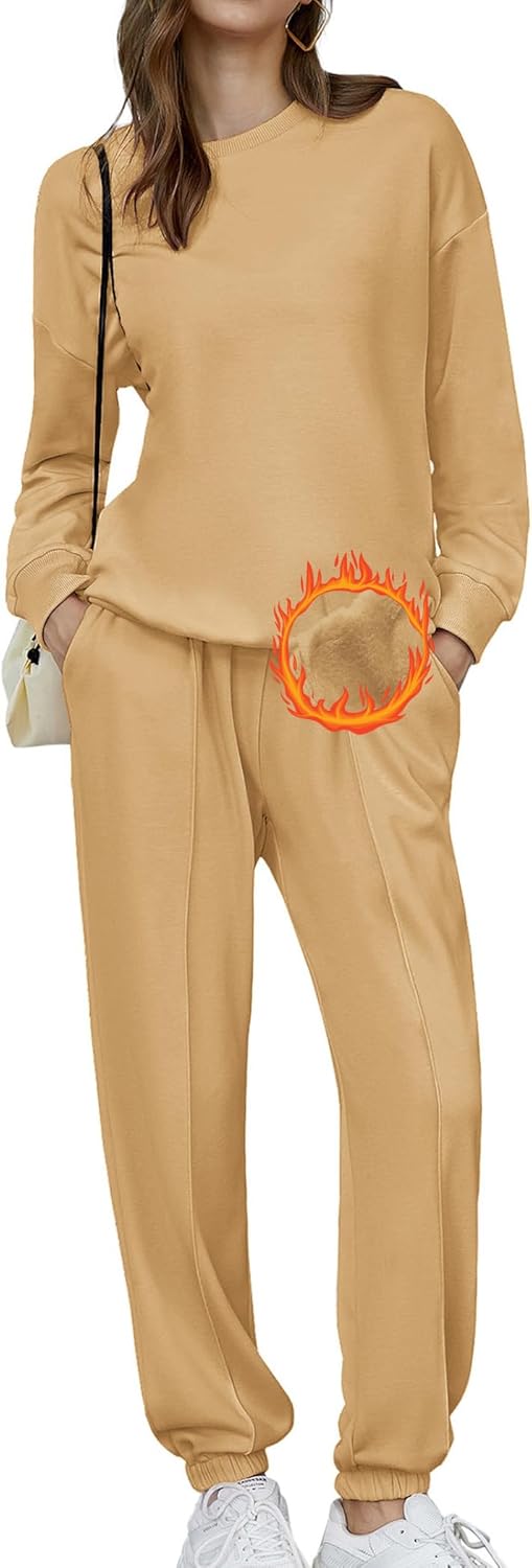 🎄Weihnachts-SALE🔥Damen-Zweiteiler Oversized-Fleece-Sweatsuit-Outfit Winter-Sherpa-gefüttertes Sweatshirt und Jogginghosen-Set