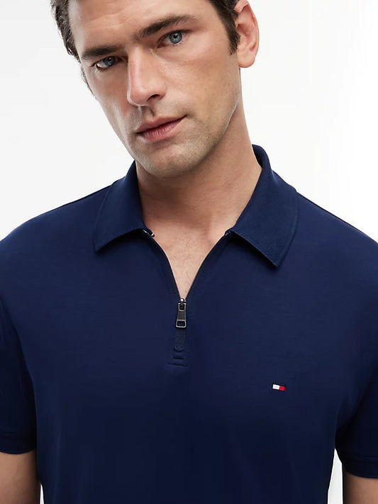 Regular Fit Interlock Knit Zip Polo Shirt