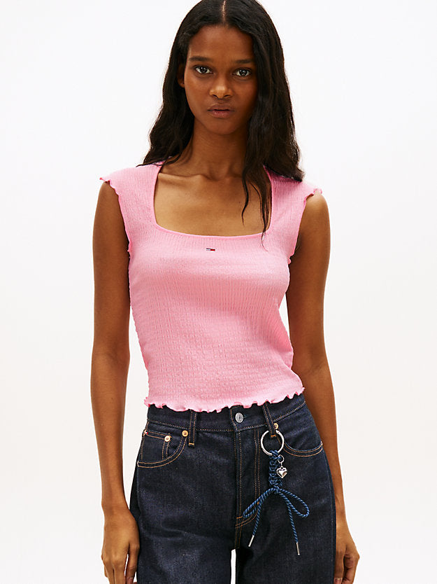 Smock Slim Seersucker Square Neck Top