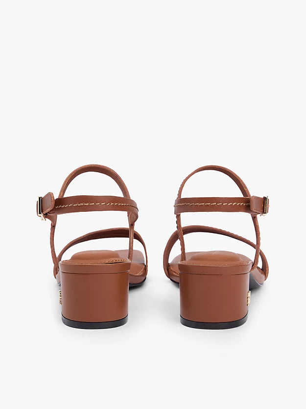 Leather Contrast Topstitch Block Heel Sandals