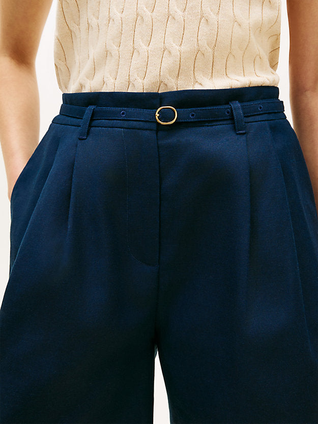 Linen Blend Wide Leg Shorts