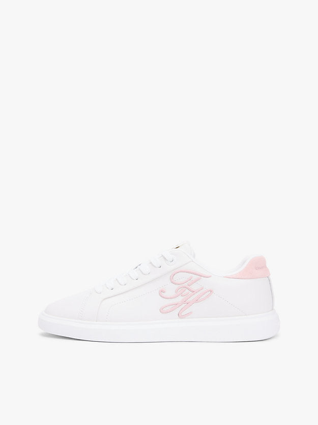 Leather Logo Embroidery Court Trainers