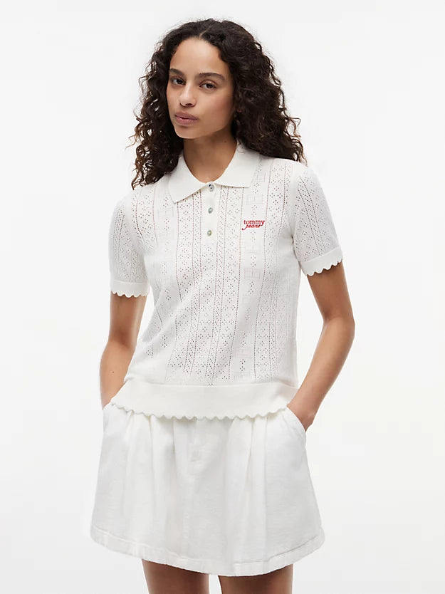 Pointelle Flag Short Sleeve Polo Jumper