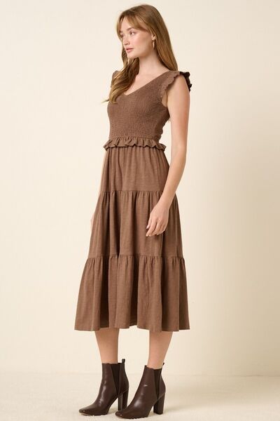 Robe midi étagée smockée à volants Mittoshop