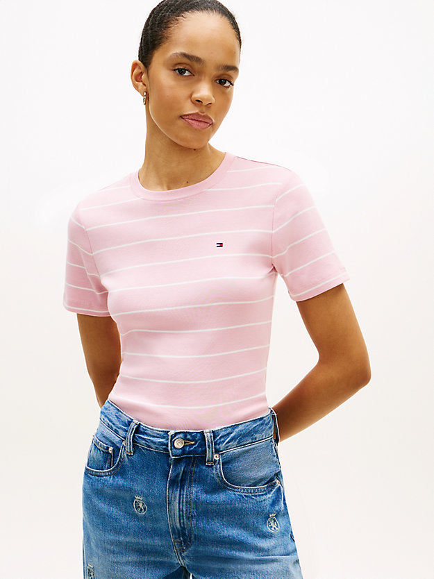 Flag Embroidery Slim Crew Neck T-Shirt
