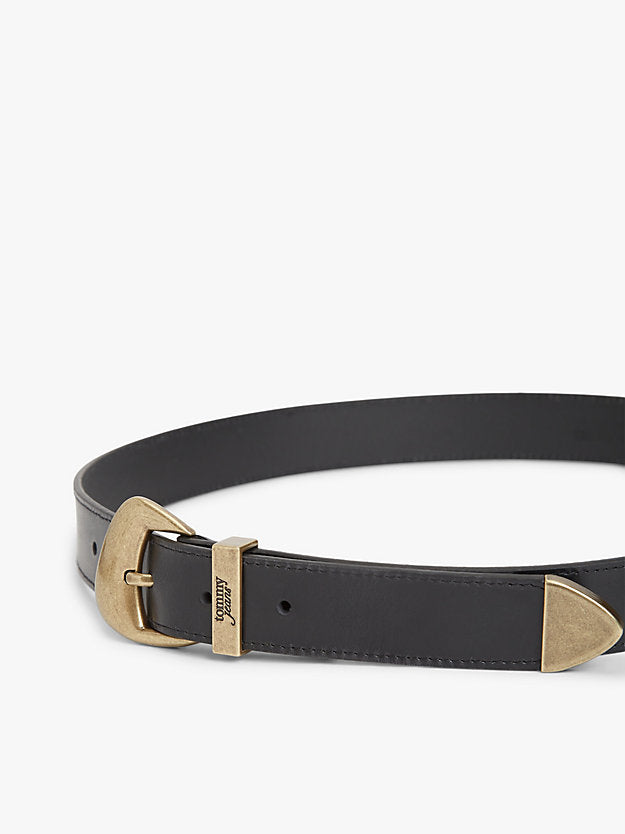 Abstract Buckle Debossed Logo Leather Belt
