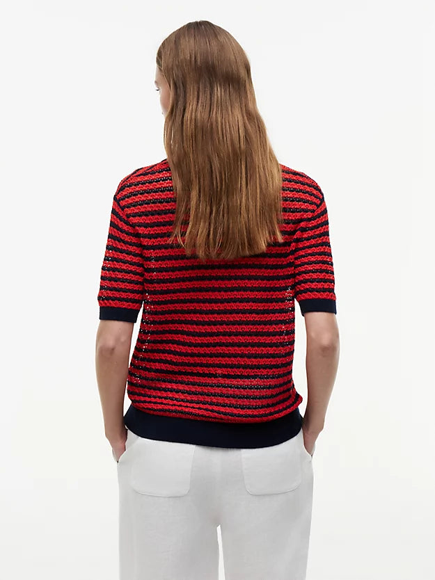 Pointelle Relaxed Short Sleeve Polo Jumper