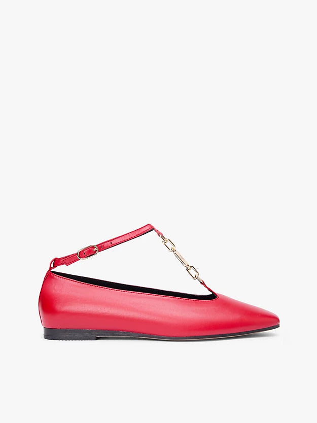 Leather T-Bar Chain Ballerinas