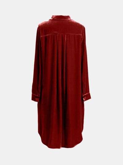High-Low Hemd Langarm Knielanges Kleid