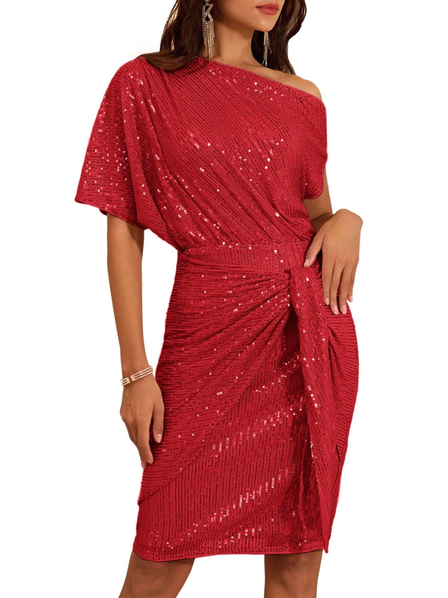 Damen schulterfreies Pailletten-Bodycon-Kleid (2 kaufen, kostenloser Versand)