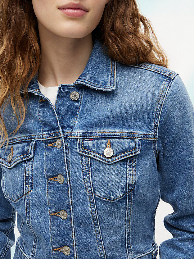 Slim Cropped Denim Trucker Jacket