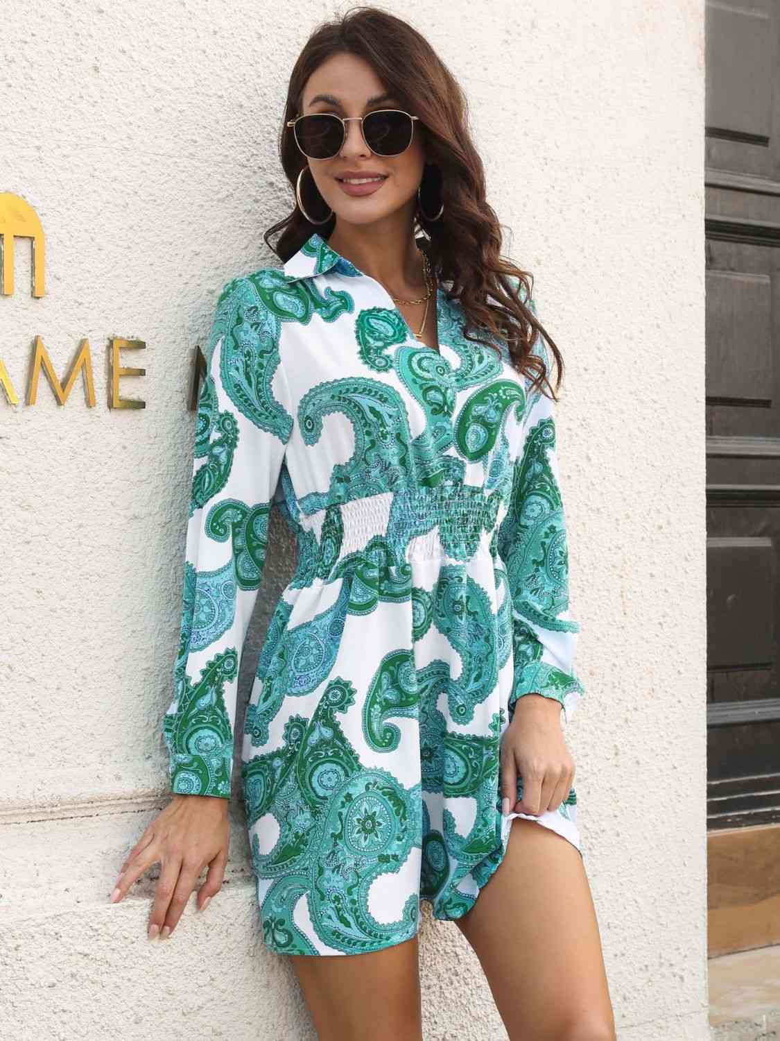 Paisley-Print Johnny-Kragen-Smockkleid
