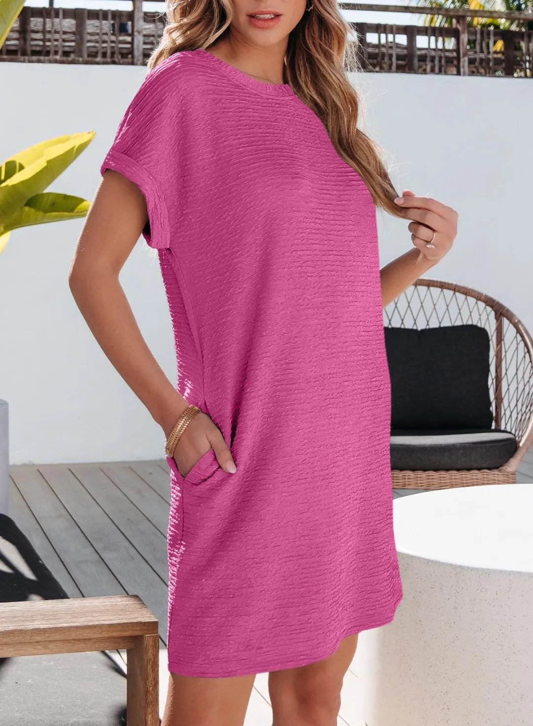 2025 Neues leichtes Sommerkleid für Damen mit kurzen Ärmeln und Taschen