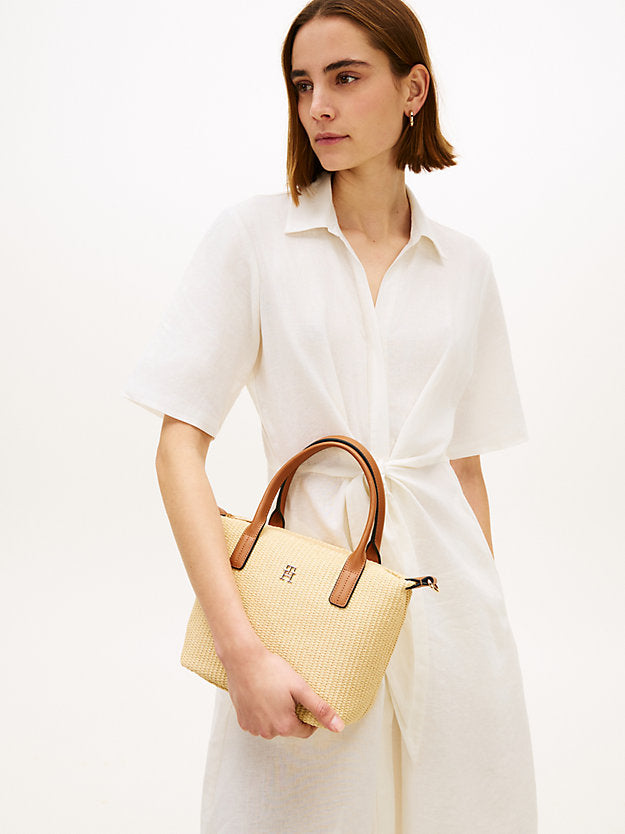 Raffia Crossbody Tote Bag