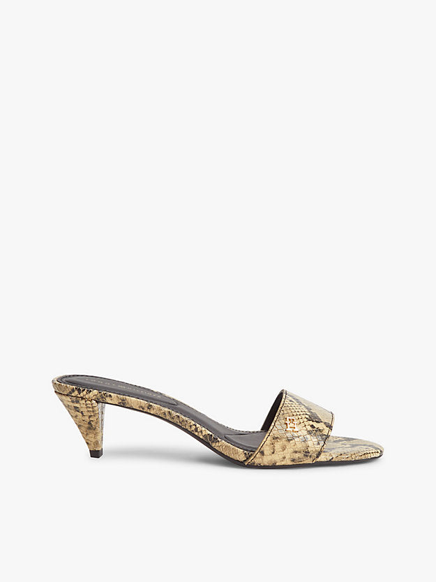 Snake Print Leather Heeled Mules