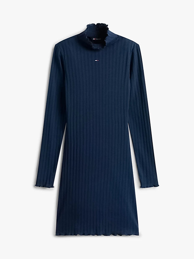 Ruffle Trim Ribbed Slim Mini Dress