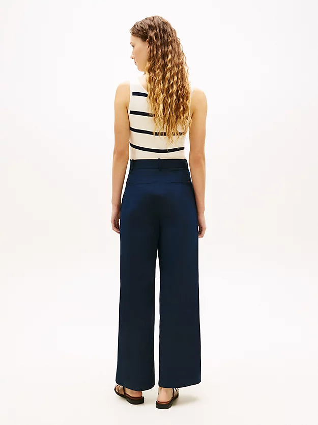 Crest Embossed Button Wide Leg Chinos