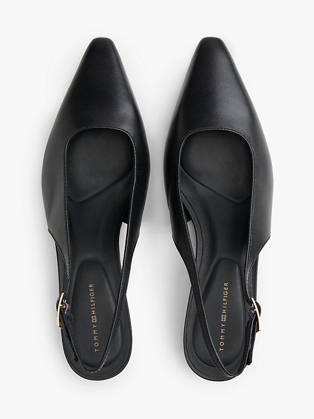 Monogram Leather Slingback Kitten Heels