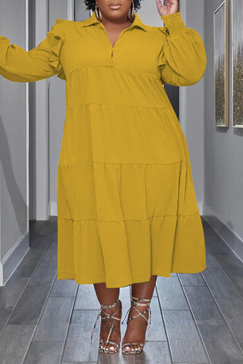 Volantärmel-Kleid mit Reverskragen in Übergröße