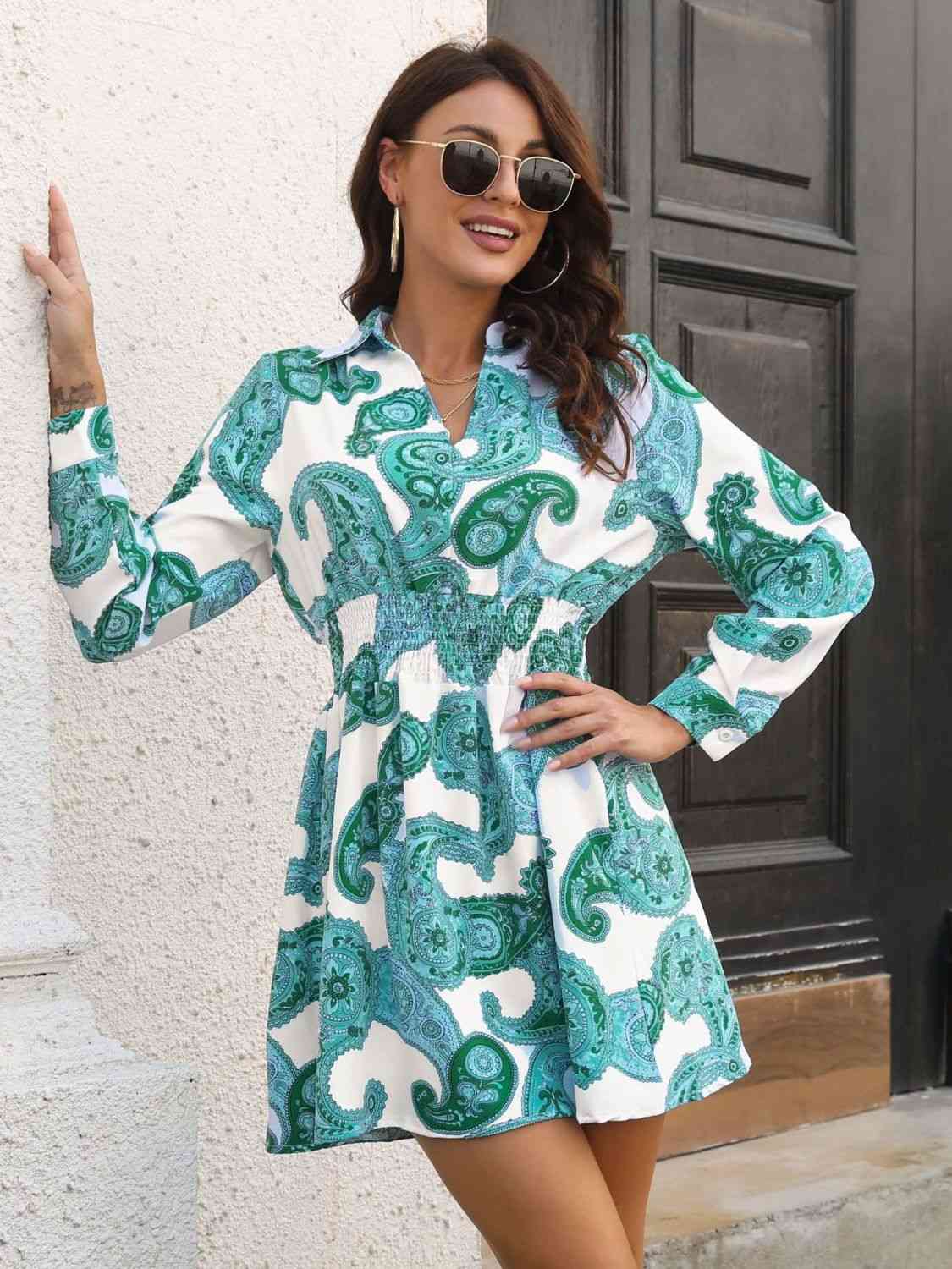 Paisley-Print Johnny-Kragen-Smockkleid