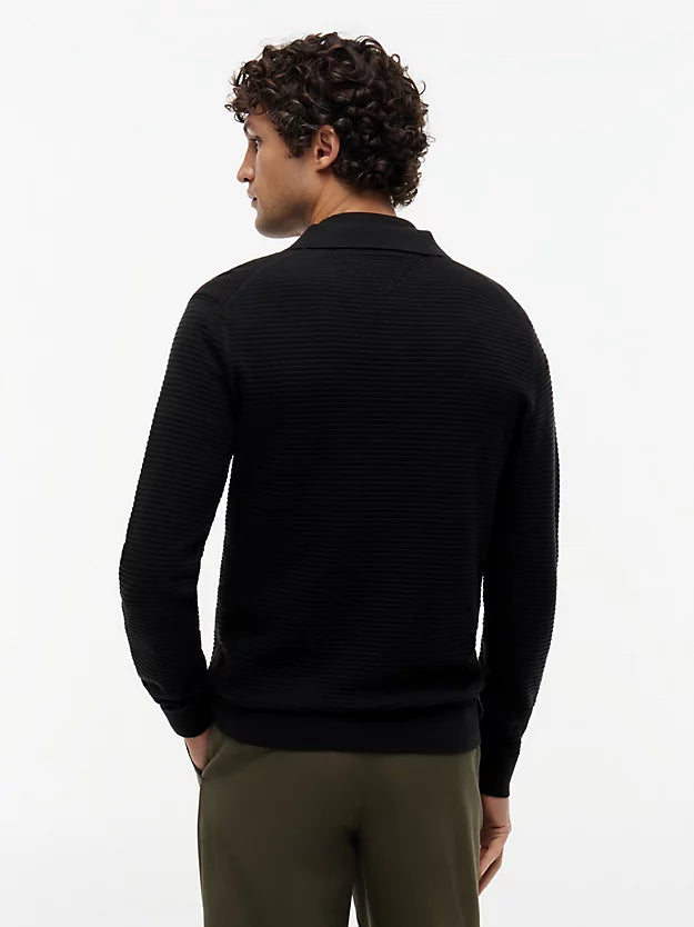 Textured Knit Zip-Thru Polo Cardigan
