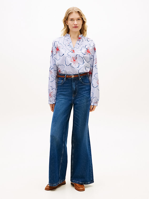 Relaxed Fit Poplin V-Neck Blouse