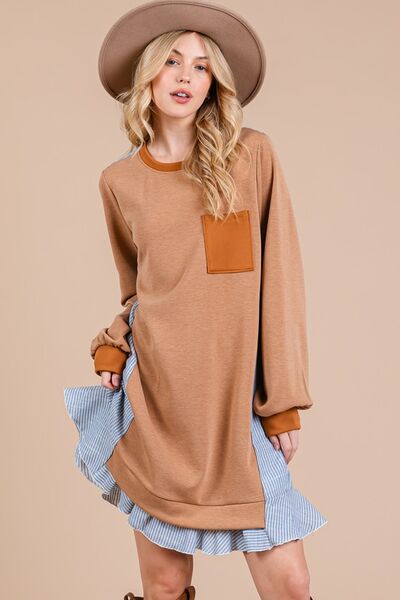 Ces Femme Gestreiftes Patchwork Rundhals-Sweatshirtkleid aus Frottee