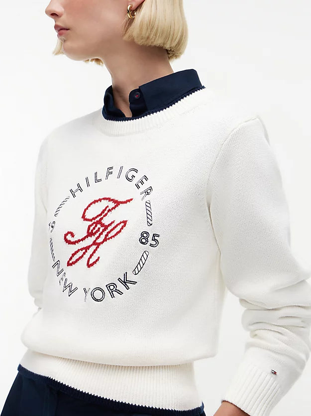 Logo Embroidery Relaxed Crew Neck Jumper
