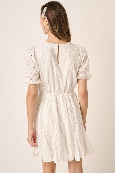 Mittoshop Ösen-Rundhals-Puffärmel-Minikleid